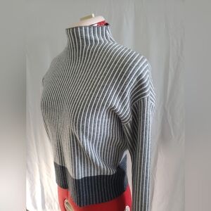 Tahari Gray and Black Striped Turtleneck Sweater